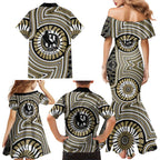Collingwood Football Club Family Matching Mermaid Dress and Hawaiian Shirt Indigenous Monochrome Dot Art Mascot Style