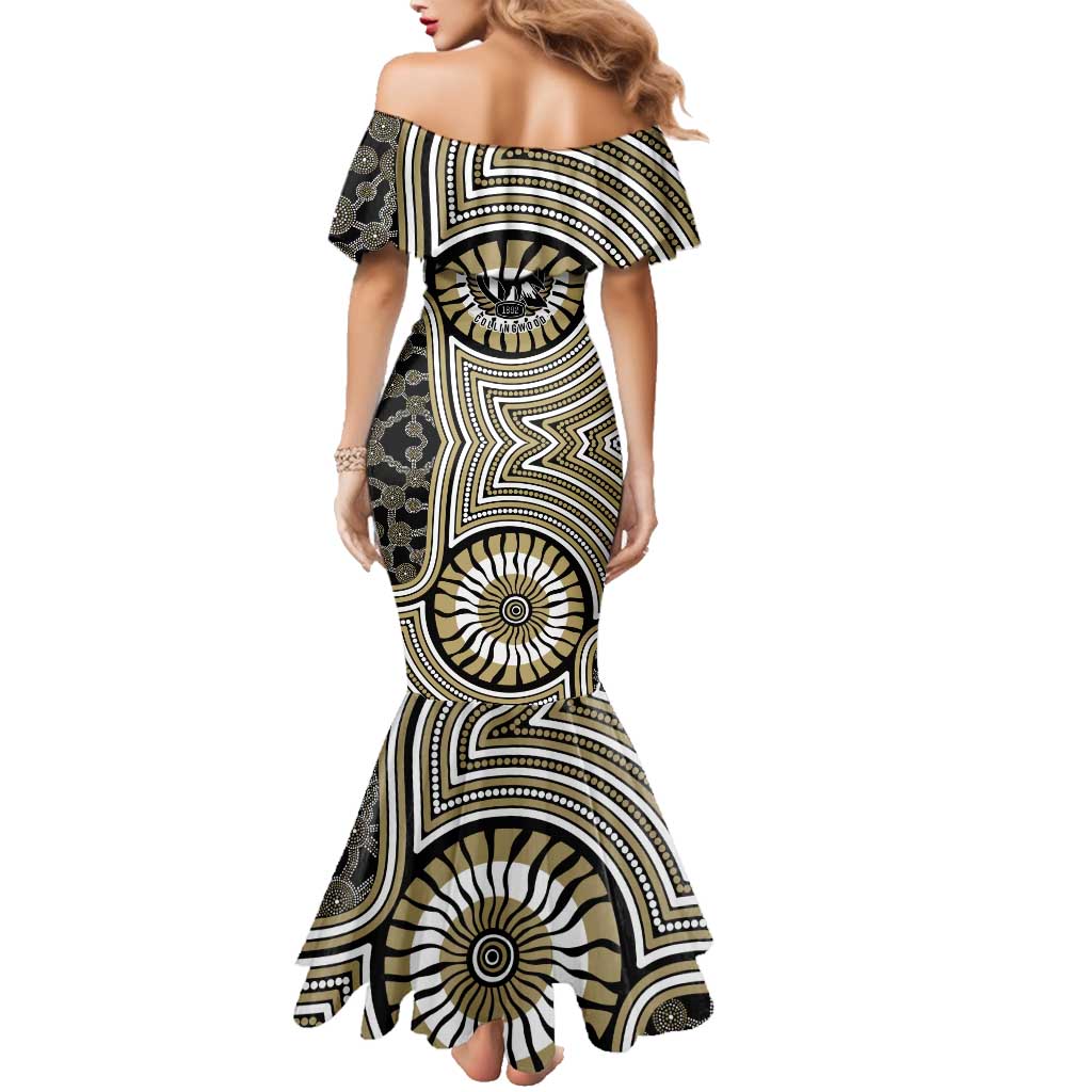 Collingwood Football Club Family Matching Mermaid Dress and Hawaiian Shirt Indigenous Monochrome Dot Art Mascot Style