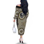 Collingwood Football Club Family Matching Off The Shoulder Long Sleeve Dress and Hawaiian Shirt Indigenous Monochrome Dot Art Mascot Style