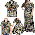 Collingwood Football Club Family Matching Off Shoulder Maxi Dress and Hawaiian Shirt Indigenous Monochrome Dot Art Mascot Style