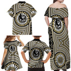 Collingwood Football Club Family Matching Off Shoulder Maxi Dress and Hawaiian Shirt Indigenous Monochrome Dot Art Mascot Style