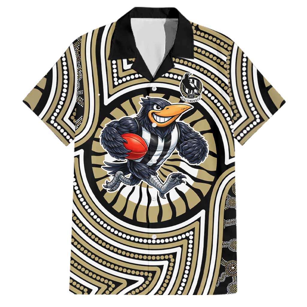 Collingwood Football Club Family Matching Off Shoulder Maxi Dress and Hawaiian Shirt Indigenous Monochrome Dot Art Mascot Style