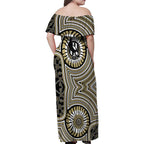 Collingwood Football Club Family Matching Off Shoulder Maxi Dress and Hawaiian Shirt Indigenous Monochrome Dot Art Mascot Style