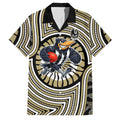Collingwood Football Club Family Matching Off Shoulder Short Dress and Hawaiian Shirt Indigenous Monochrome Dot Art Mascot Style