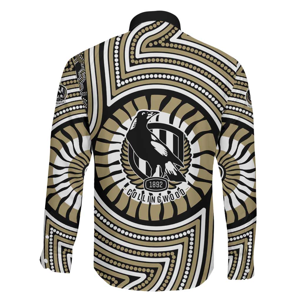 Collingwood Football Club Family Matching Off Shoulder Short Dress and Hawaiian Shirt Indigenous Monochrome Dot Art Mascot Style