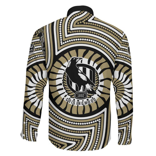 Collingwood Football Club Family Matching Off Shoulder Short Dress and Hawaiian Shirt Indigenous Monochrome Dot Art Mascot Style