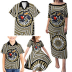 Collingwood Football Club Family Matching Puletasi and Hawaiian Shirt Indigenous Monochrome Dot Art Mascot Style