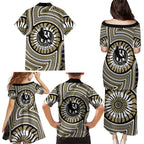 Collingwood Football Club Family Matching Puletasi and Hawaiian Shirt Indigenous Monochrome Dot Art Mascot Style