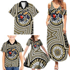 Collingwood Football Club Family Matching Summer Maxi Dress and Hawaiian Shirt Indigenous Monochrome Dot Art Mascot Style