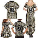 Collingwood Football Club Family Matching Summer Maxi Dress and Hawaiian Shirt Indigenous Monochrome Dot Art Mascot Style
