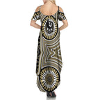 Collingwood Football Club Family Matching Summer Maxi Dress and Hawaiian Shirt Indigenous Monochrome Dot Art Mascot Style