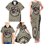 Collingwood Football Club Family Matching Tank Maxi Dress and Hawaiian Shirt Indigenous Monochrome Dot Art Mascot Style