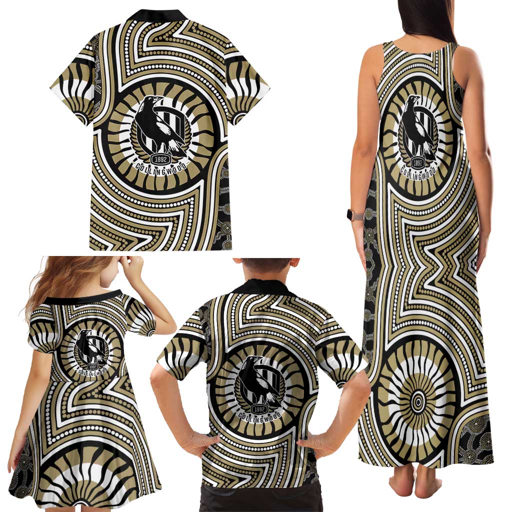 Collingwood Football Club Family Matching Tank Maxi Dress and Hawaiian Shirt Indigenous Monochrome Dot Art Mascot Style