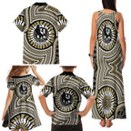 Collingwood Football Club Family Matching Tank Maxi Dress and Hawaiian Shirt Indigenous Monochrome Dot Art Mascot Style