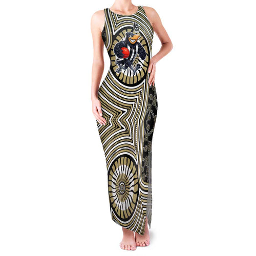 Collingwood Football Club Family Matching Tank Maxi Dress and Hawaiian Shirt Indigenous Monochrome Dot Art Mascot Style