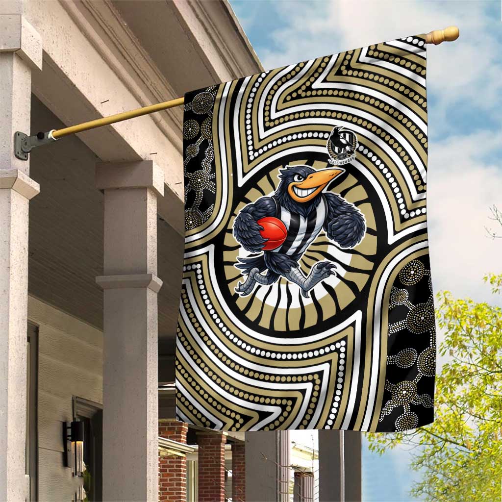 Collingwood Football Club Garden Flag Indigenous Monochrome Dot Art Mascot Style