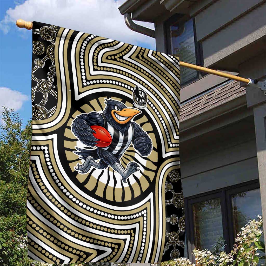 Collingwood Football Club Garden Flag Indigenous Monochrome Dot Art Mascot Style