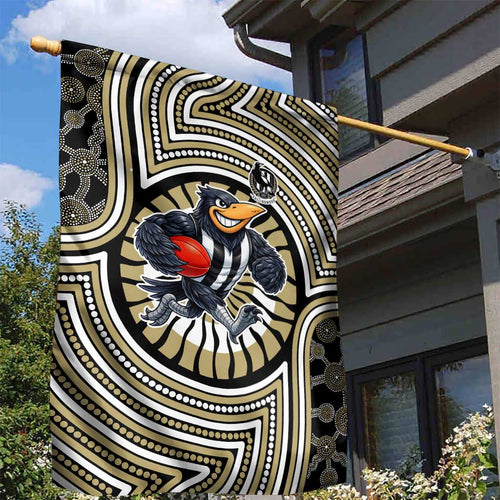 Collingwood Football Club Garden Flag Indigenous Monochrome Dot Art Mascot Style
