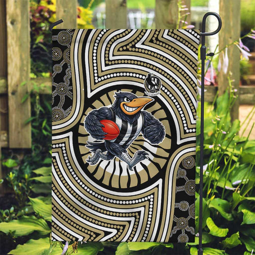 Collingwood Football Club Garden Flag Indigenous Monochrome Dot Art Mascot Style