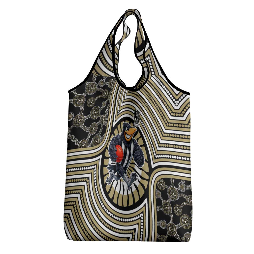Collingwood Football Club Grocery Bag Indigenous Monochrome Dot Art Mascot Style