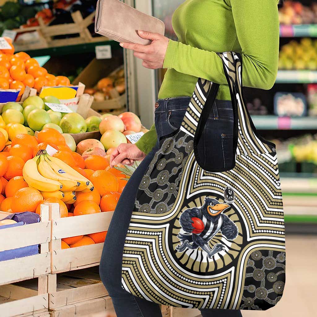 Collingwood Football Club Grocery Bag Indigenous Monochrome Dot Art Mascot Style