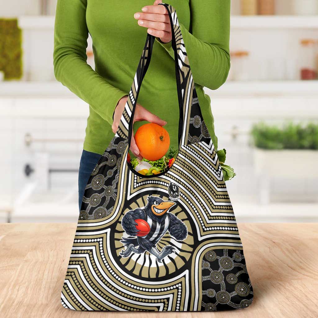 Collingwood Football Club Grocery Bag Indigenous Monochrome Dot Art Mascot Style