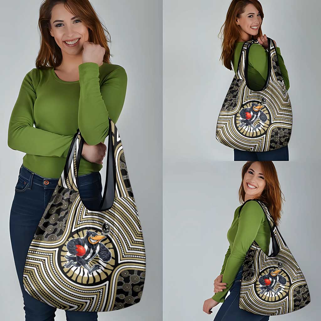 Collingwood Football Club Grocery Bag Indigenous Monochrome Dot Art Mascot Style