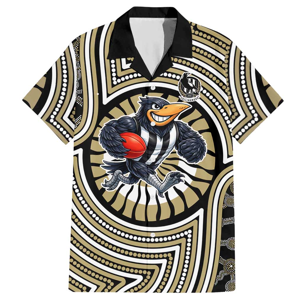 Collingwood Football Club Hawaiian Shirt Indigenous Monochrome Dot Art Mascot Style
