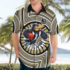 Collingwood Football Club Hawaiian Shirt Indigenous Monochrome Dot Art Mascot Style