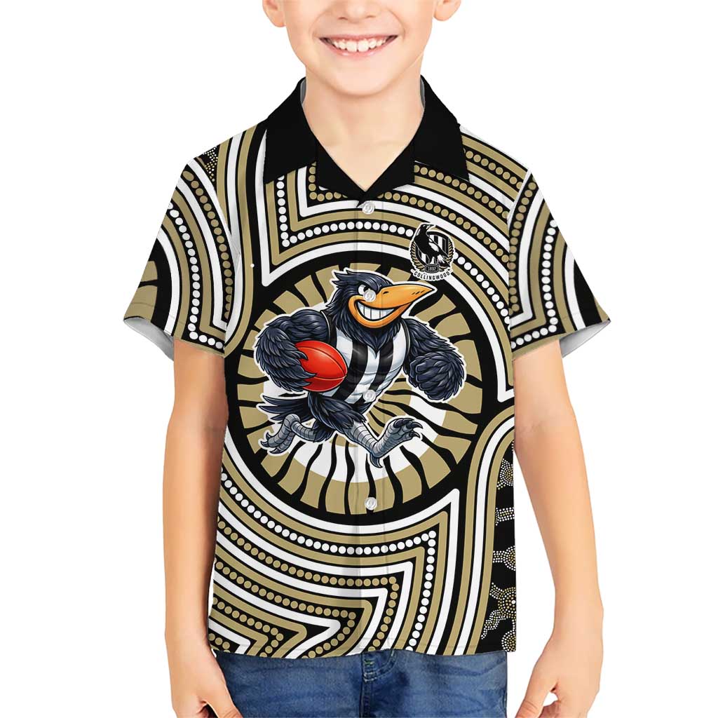 Collingwood Football Club Hawaiian Shirt Indigenous Monochrome Dot Art Mascot Style