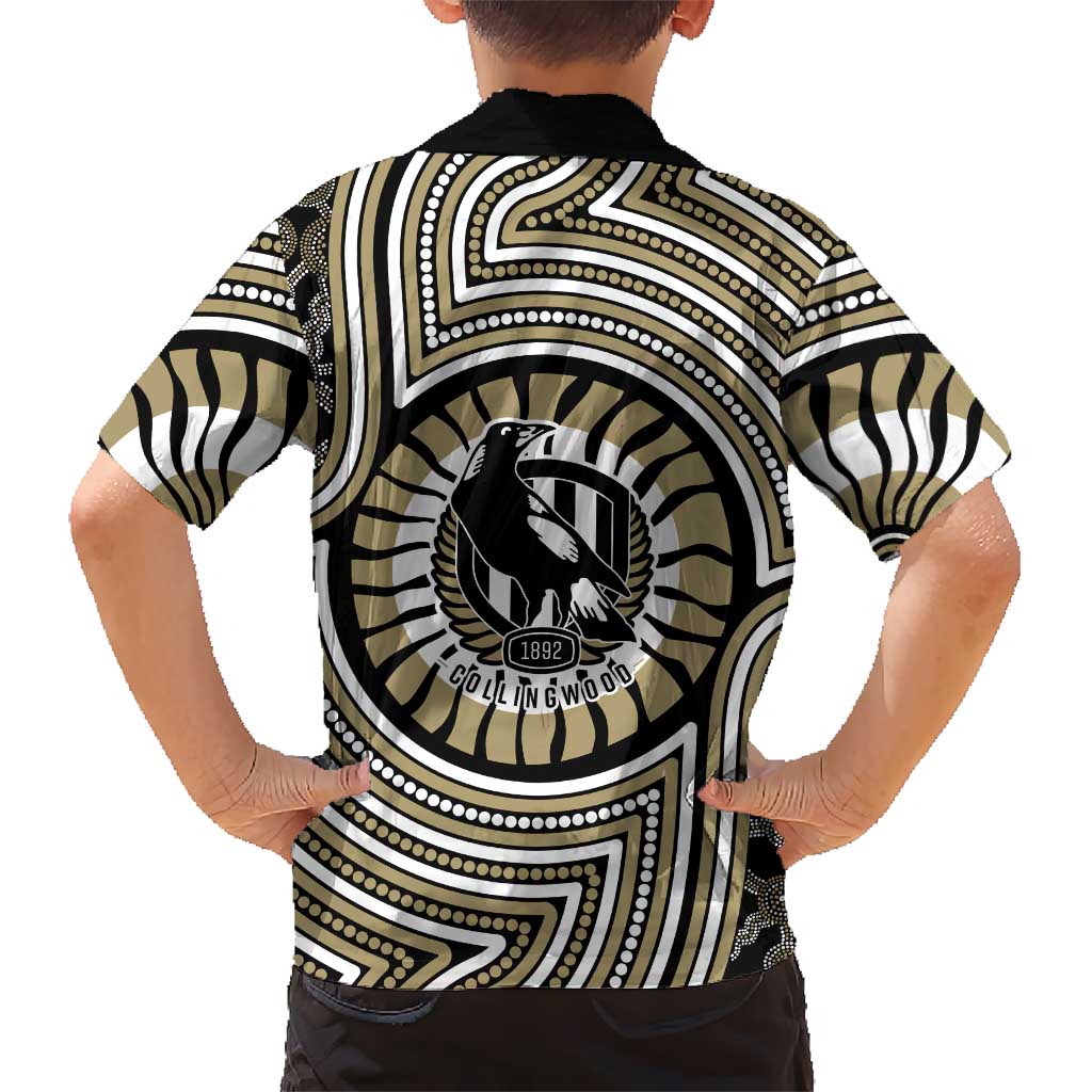 Collingwood Football Club Hawaiian Shirt Indigenous Monochrome Dot Art Mascot Style