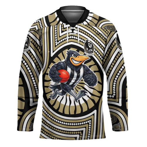 Collingwood Football Club Hockey Jersey Indigenous Monochrome Dot Art Mascot Style