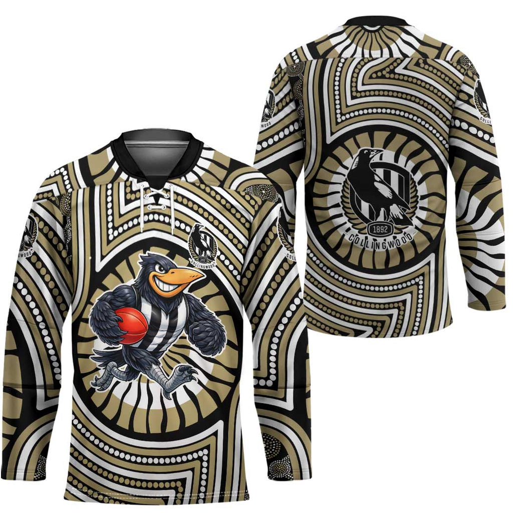 Collingwood Football Club Hockey Jersey Indigenous Monochrome Dot Art Mascot Style
