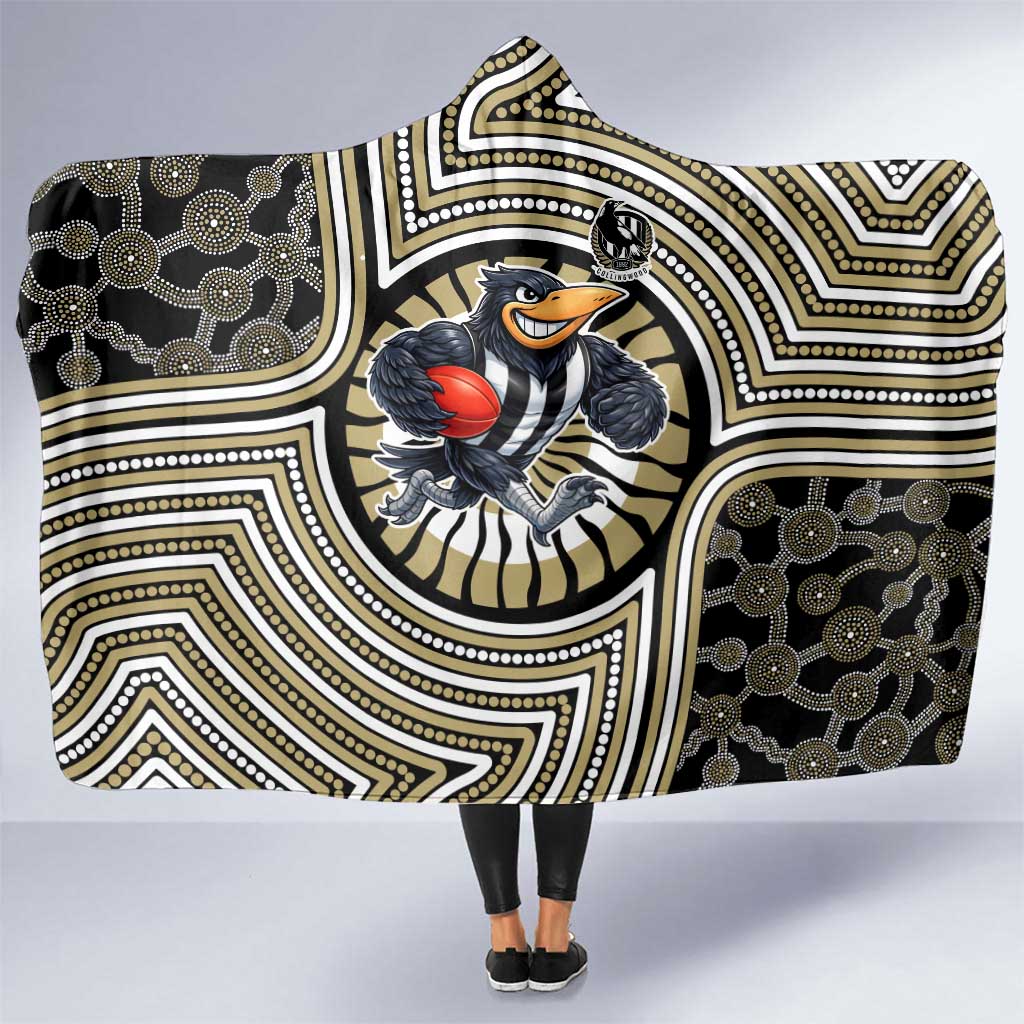 Collingwood Football Club Hooded Blanket Indigenous Monochrome Dot Art Mascot Style