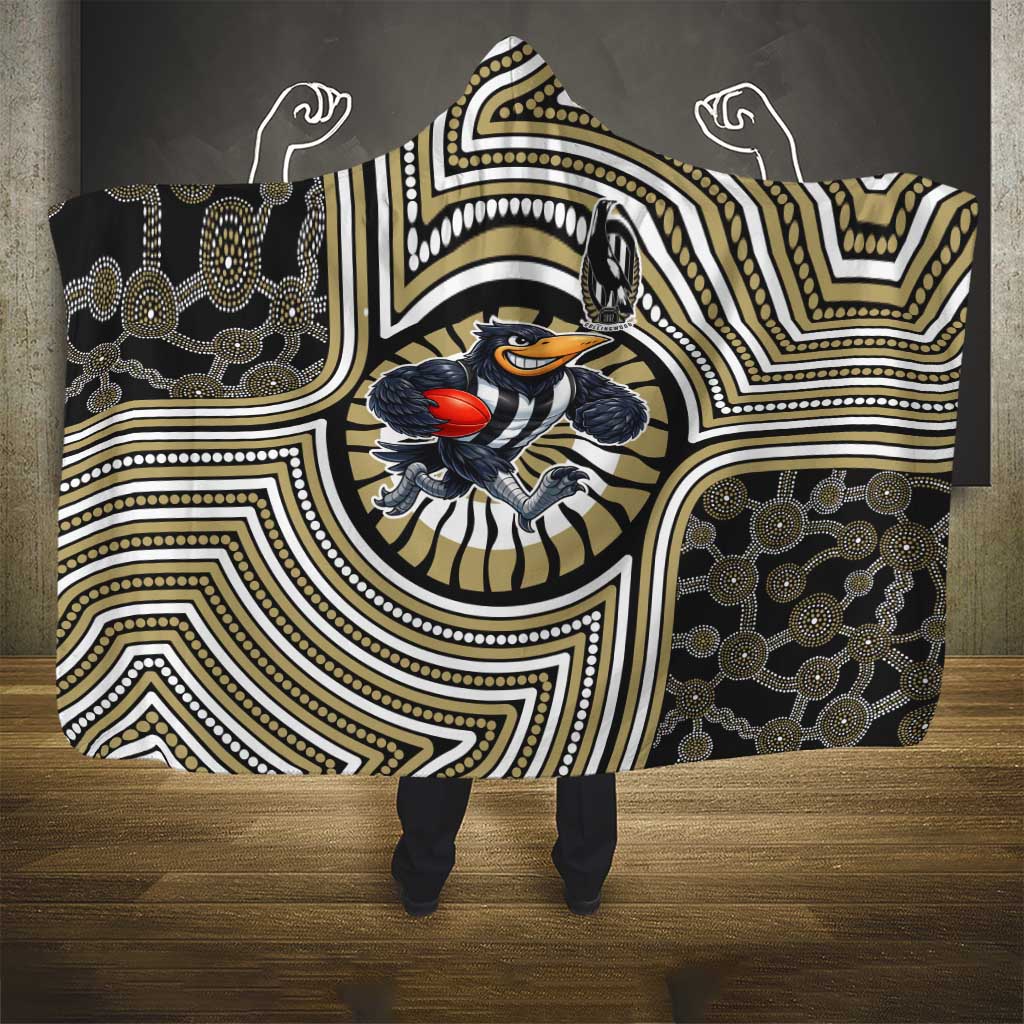 Collingwood Football Club Hooded Blanket Indigenous Monochrome Dot Art Mascot Style