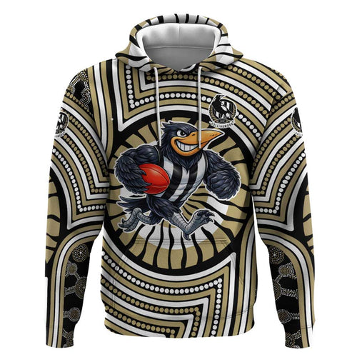 Collingwood Football Club Hoodie Indigenous Monochrome Dot Art Mascot Style