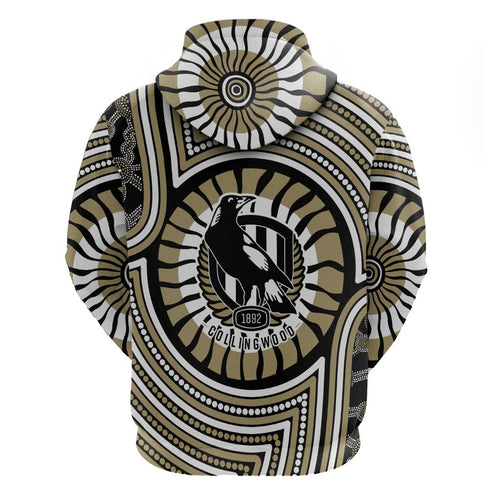 Collingwood Football Club Hoodie Indigenous Monochrome Dot Art Mascot Style