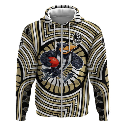 Collingwood Football Club Hoodie Indigenous Monochrome Dot Art Mascot Style
