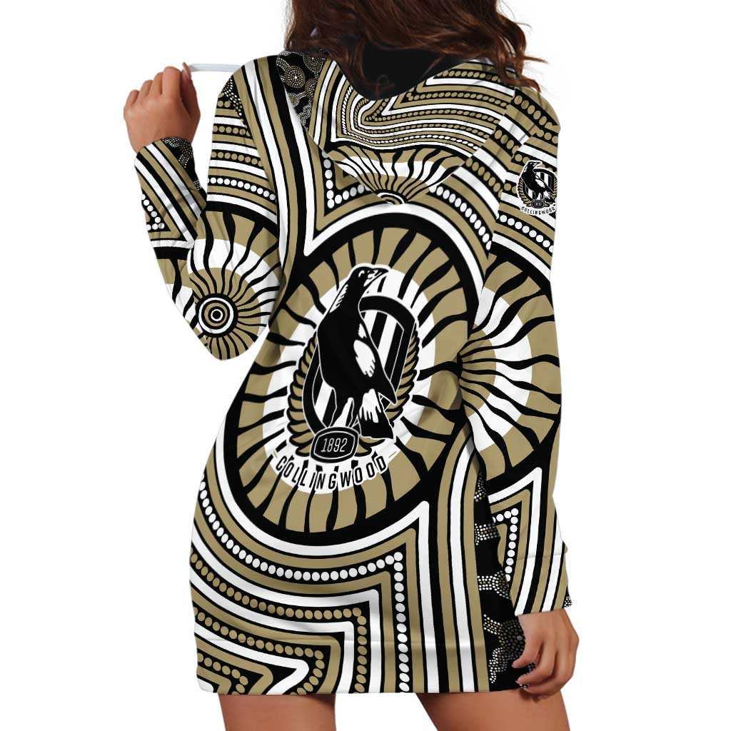 Collingwood Football Club Hoodie Dress Indigenous Monochrome Dot Art Mascot Style