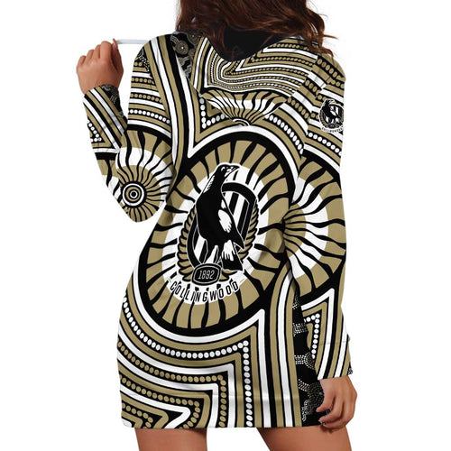 Collingwood Football Club Hoodie Dress Indigenous Monochrome Dot Art Mascot Style