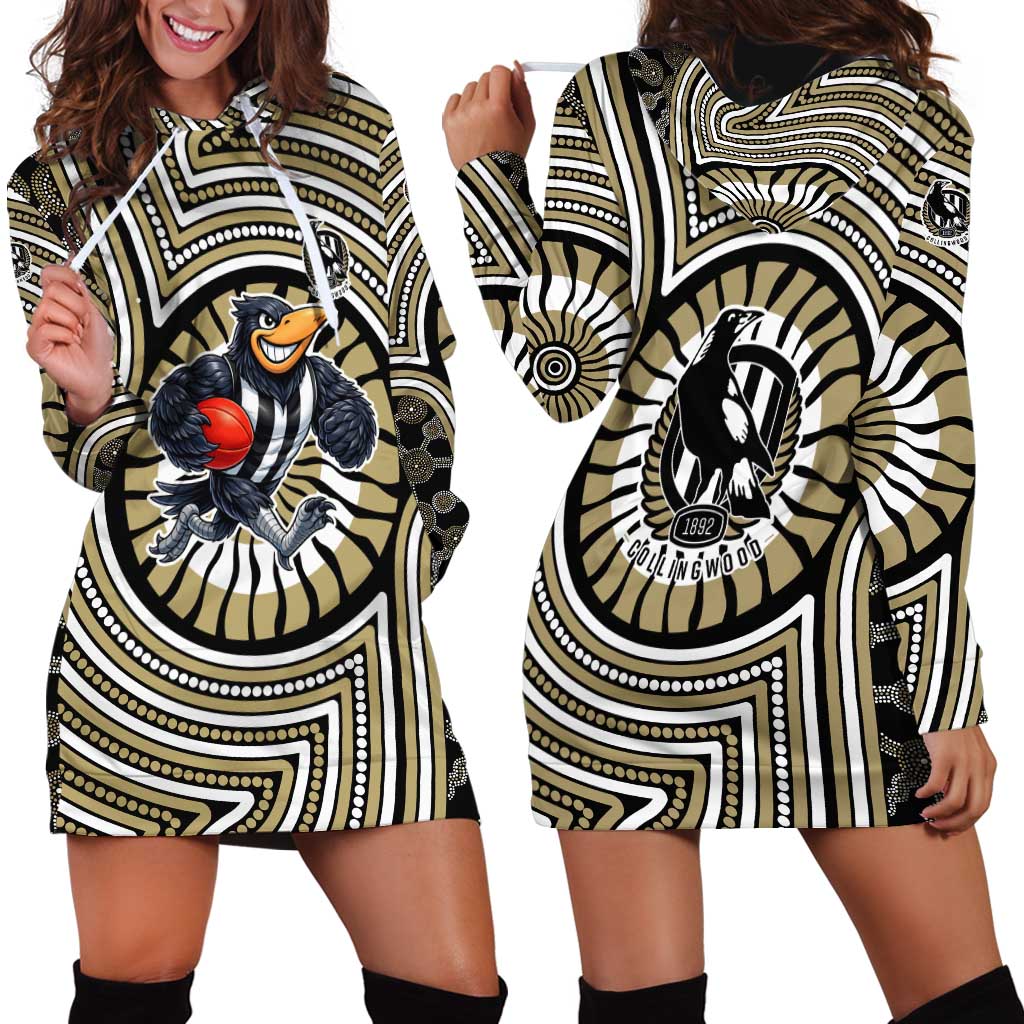 Collingwood Football Club Hoodie Dress Indigenous Monochrome Dot Art Mascot Style