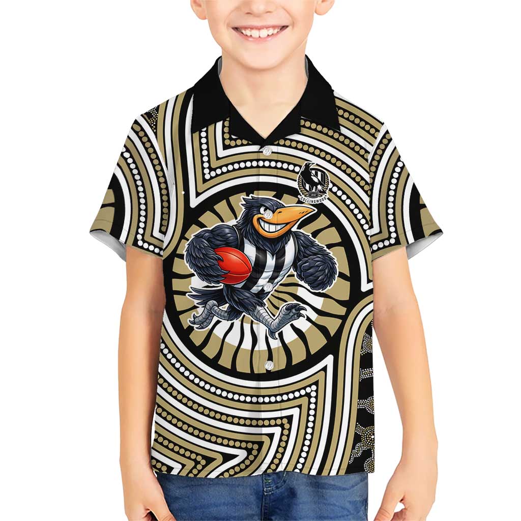 Collingwood Football Club Kid Hawaiian Shirt Indigenous Monochrome Dot Art Mascot Style