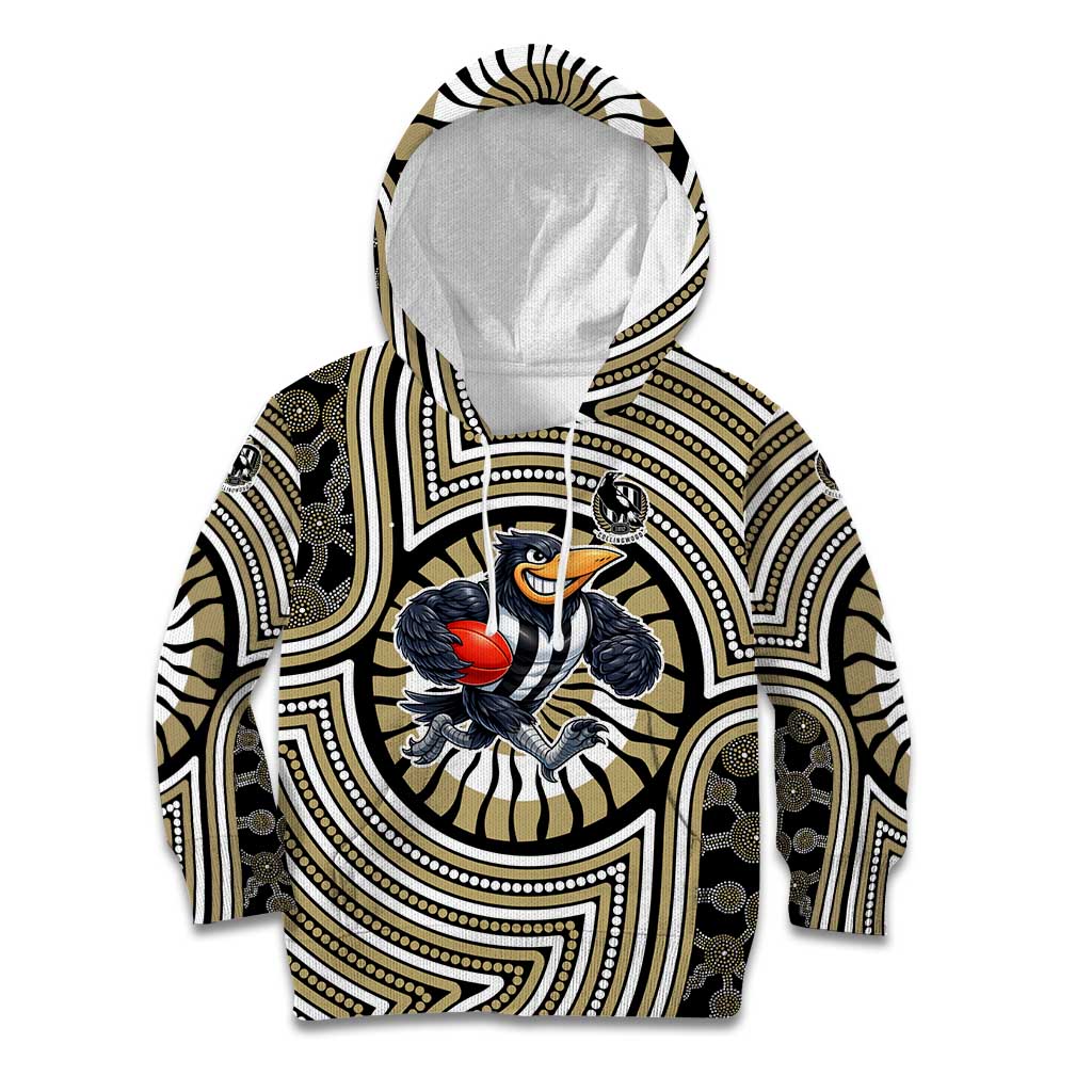 Collingwood Football Club Kid Hoodie Indigenous Monochrome Dot Art Mascot Style
