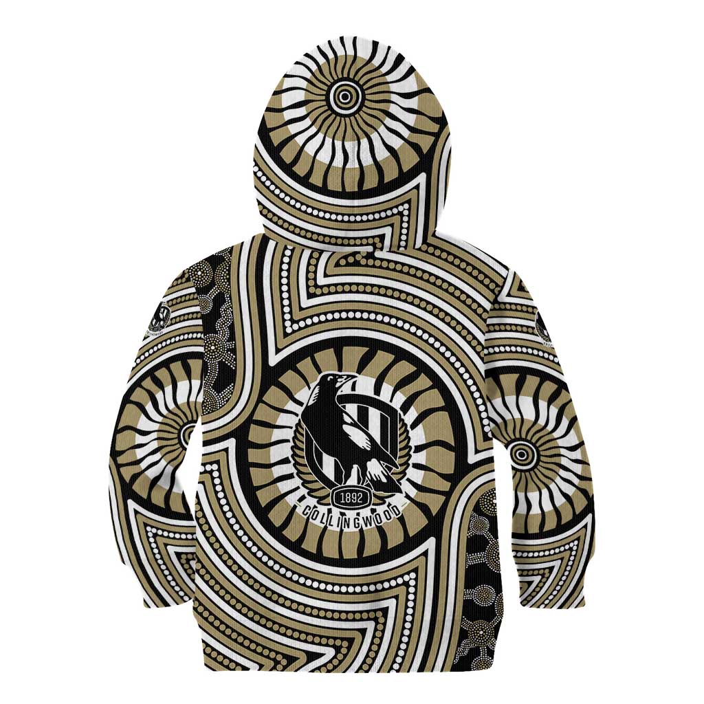 Collingwood Football Club Kid Hoodie Indigenous Monochrome Dot Art Mascot Style