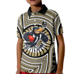 Collingwood Football Club Kid Polo Shirt Indigenous Monochrome Dot Art Mascot Style