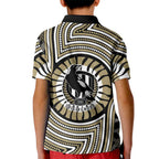 Collingwood Football Club Kid Polo Shirt Indigenous Monochrome Dot Art Mascot Style