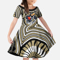 Collingwood Football Club Kid Short Sleeve Dress Indigenous Monochrome Dot Art Mascot Style
