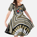 Collingwood Football Club Kid Short Sleeve Dress Indigenous Monochrome Dot Art Mascot Style