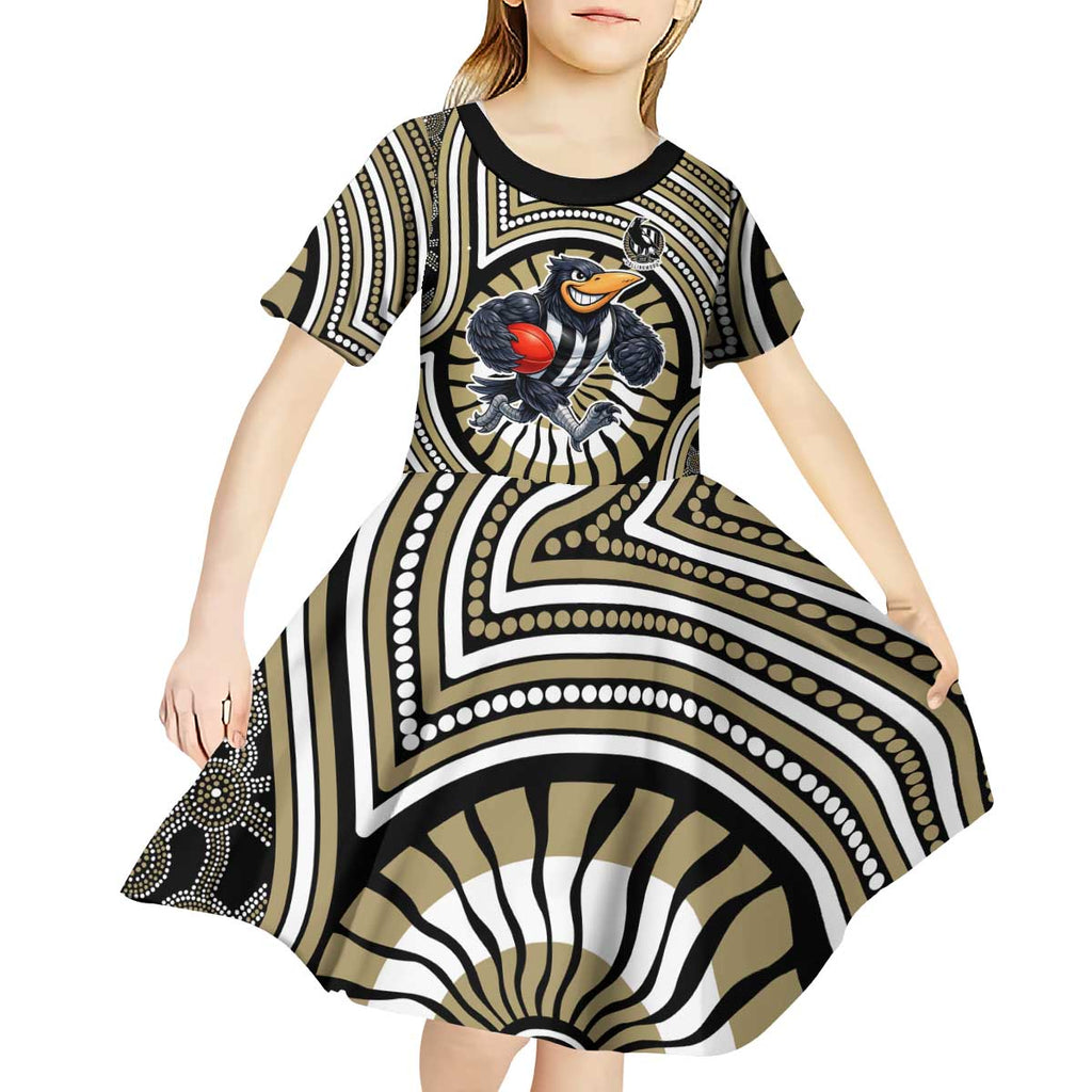 Collingwood Football Club Kid Short Sleeve Dress Indigenous Monochrome Dot Art Mascot Style