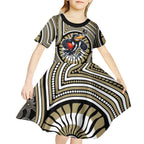 Collingwood Football Club Kid Short Sleeve Dress Indigenous Monochrome Dot Art Mascot Style